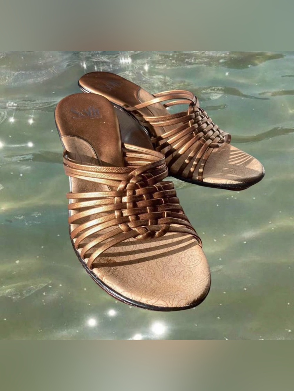 Metallic Bronze Woven Slide Sandals - Unbranded